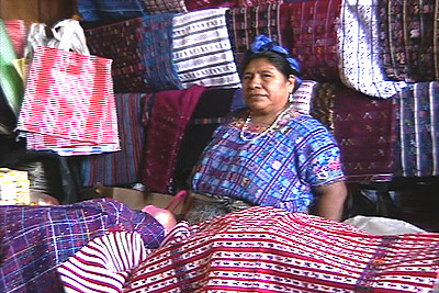 The market in San Lucas Tolimán sells several styles from the immediate area, as well as styles from more distant communities. Photo by Kathleen Mossman Vitale 2004.